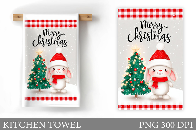 Christmas Bunny Kitchen Towel. Christmas Kitchen Towel
