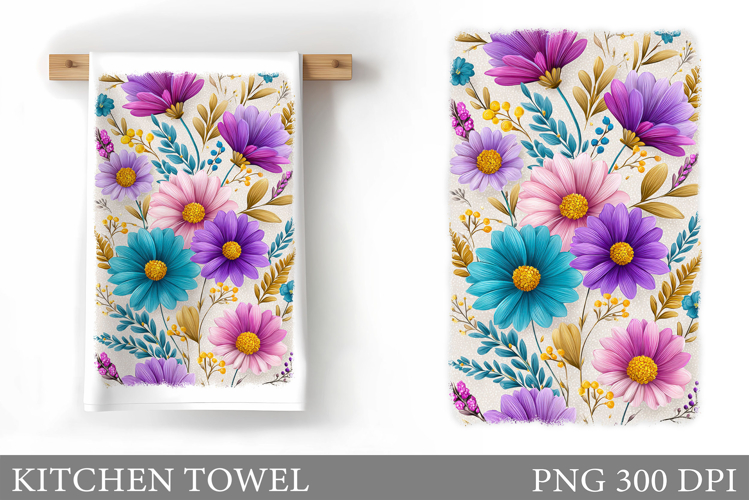 Flowers Kitchen Towel. Wildflowers Kitchen Towel Design