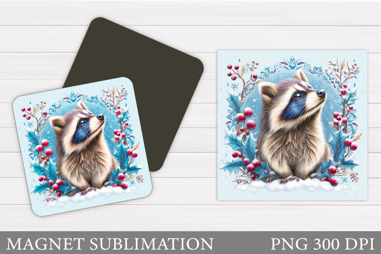 Christmas Raccoon Magnet Design. Christmas Magnet Sublimatio