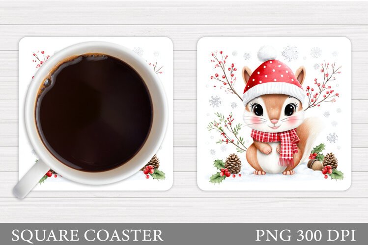 Christmas Squirrel Coaster. Christmas Coaster Sublimation example image 1