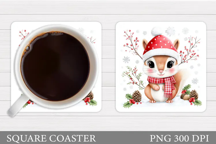 Christmas Squirrel Coaster. Christmas Coaster Sublimation