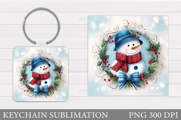Snowman Keychain Sublimation. Christmas Keychain Design example image 1