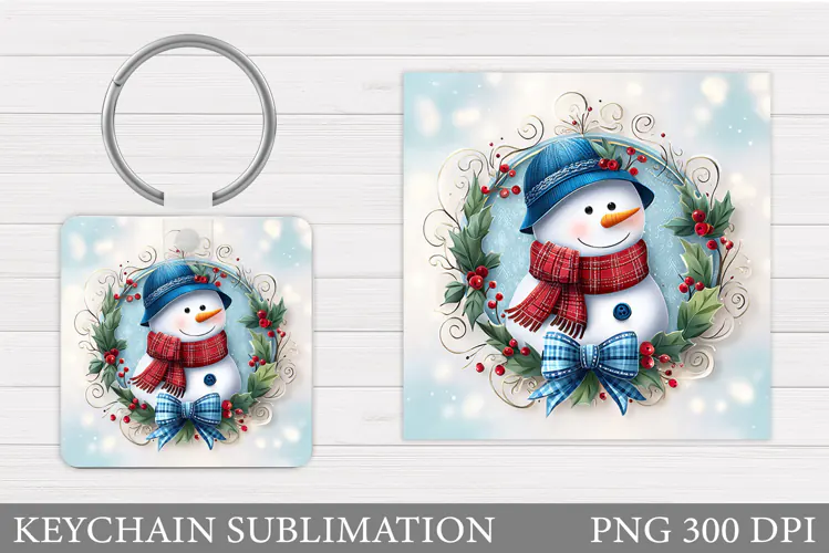 Snowman Keychain Sublimation. Christmas Keychain Design