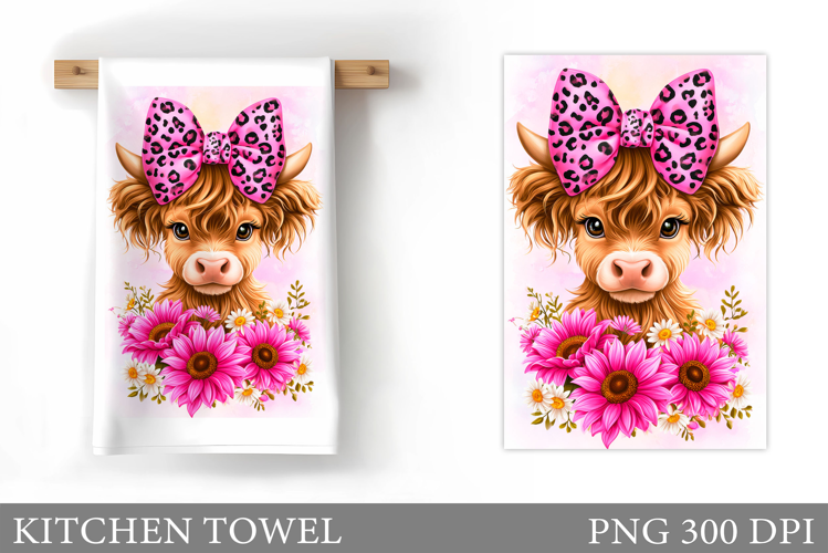 Highland Cow Kitchen Towel. Cow Flowers Kitchen Towel Design