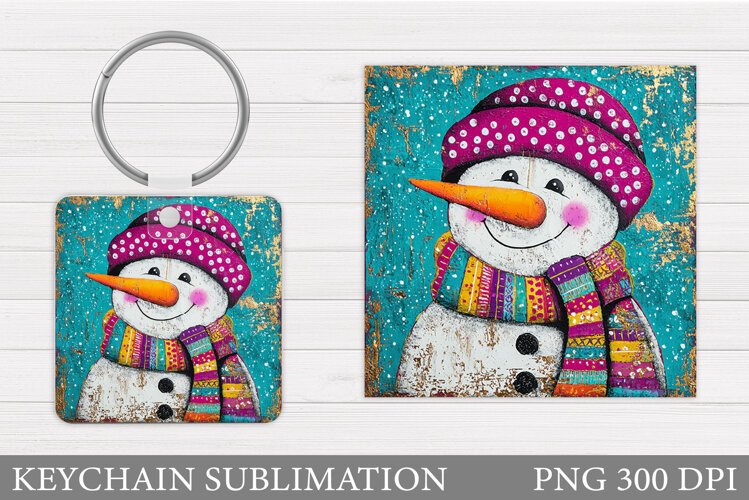 Snowman Keychain Sublimation. Christmas Keychain Design example image 1