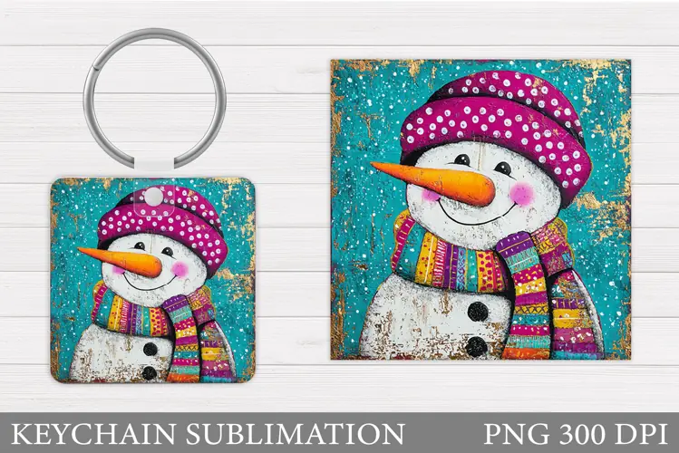 Snowman Keychain Sublimation. Christmas Keychain Design