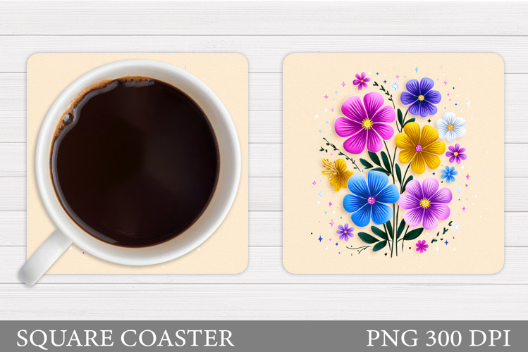 Floral Coaster Sublimation. Flowers Coaster Design