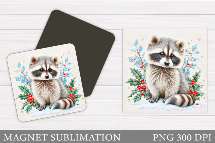 Christmas Raccoon Magnet Design. Christmas Magnet Sublimatio