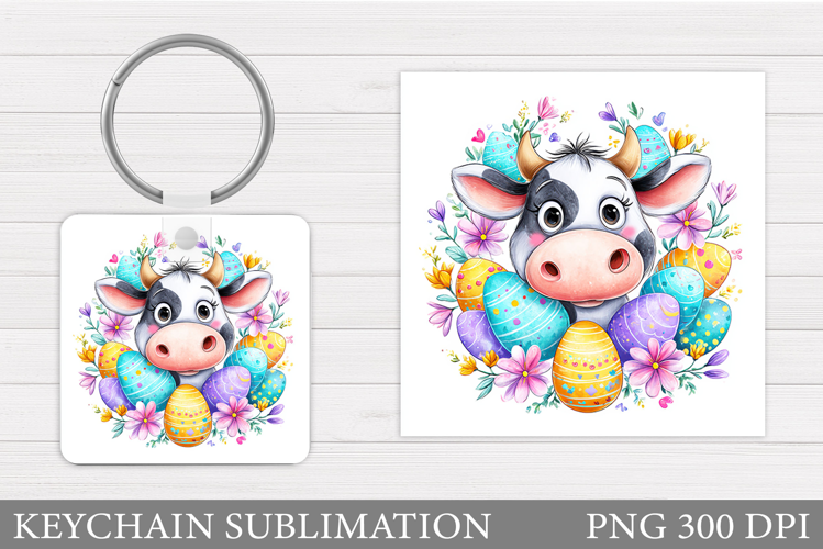 Easter Cow Keychain Sublimation. Easter Keychain Design