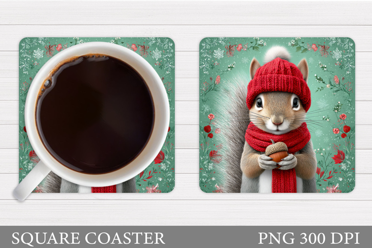Cute Squirrel Coaster Design. Christmas Coaster Sublimation