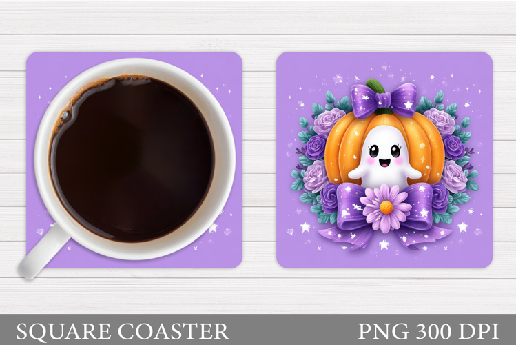 Cute Ghost Coaster Design. Halloween Pumpkin Coaster