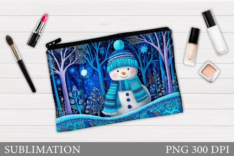 Snowman Cosmetics Bag. Christmas Makeup Bag Sublimation example image 1