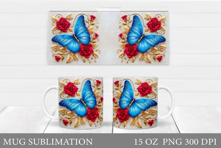 Butterfly Mug Sublimation. Butterfly Flowers Mug Design example image 1