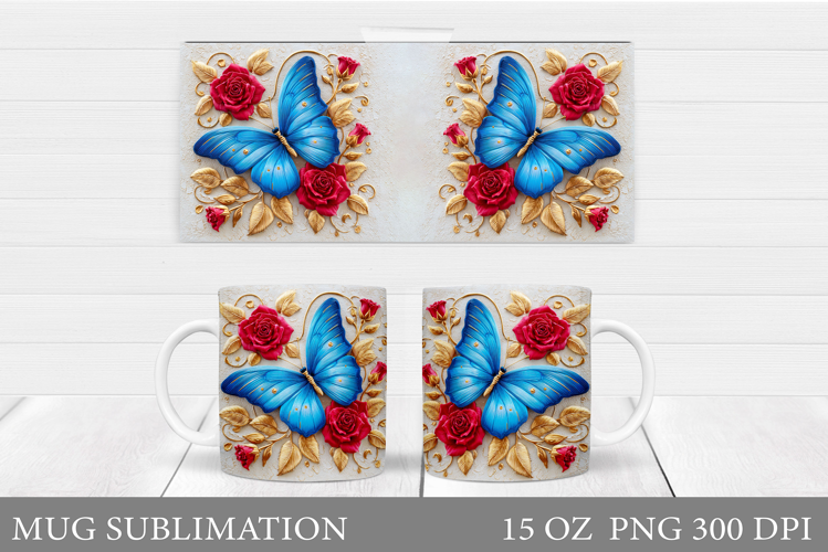 Butterfly Mug Sublimation. Butterfly Flowers Mug Design