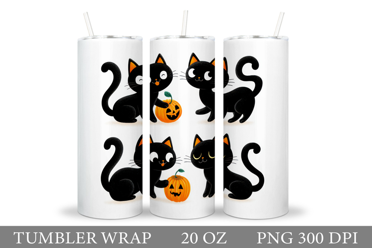 Black Cat Tumbler Design. Halloween Tumbler Sublimation