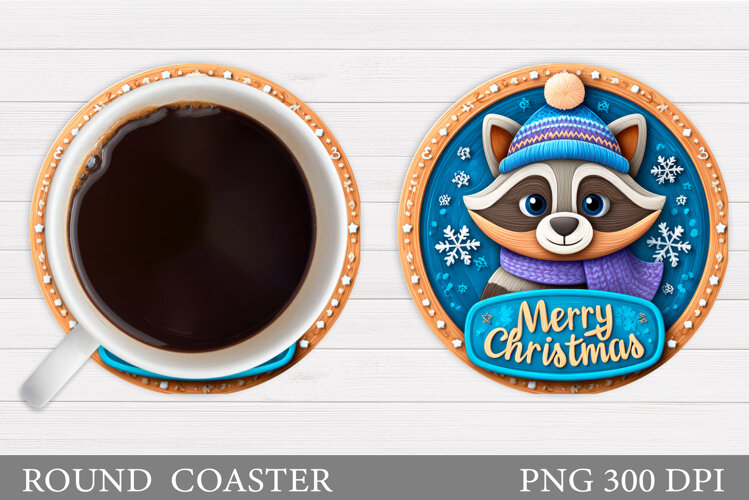 Christmas Raccoon Coaster. Christmas Coaster Sublimation example image 1
