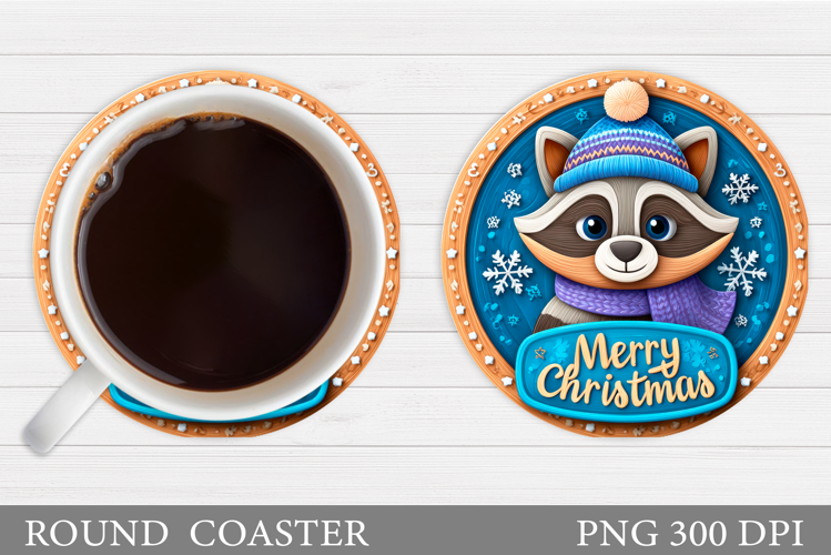 Christmas Raccoon Coaster. Christmas Coaster Sublimation