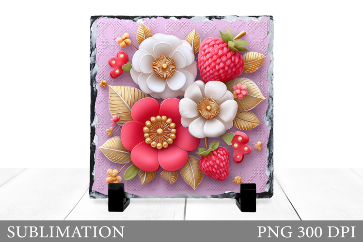 Strawberry Slate Sublimation. Flowers Slate Design
