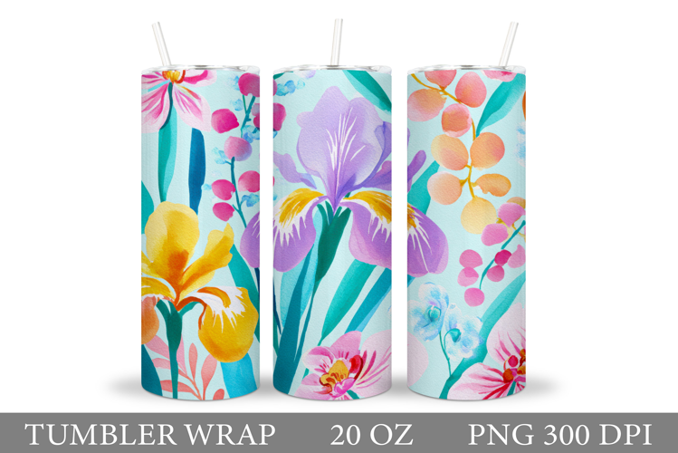 Irises Tumbler Wrap Design. Floral Tumbler Sublimation