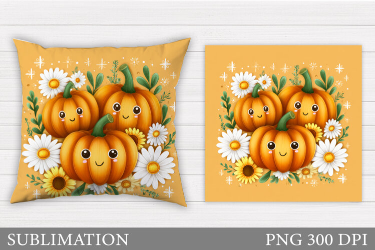 Cute Pumpkin Pillow Design. Funny Pumpkin Sublimation example image 1