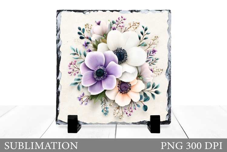 Flowers Square Sublimation. Floral Slate Sublimation