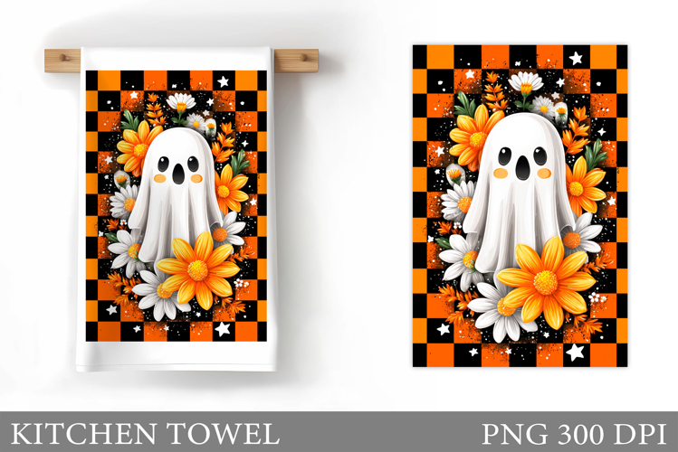 Cute Ghost Kitchen Towel. Halloween Kitchen Towel Design