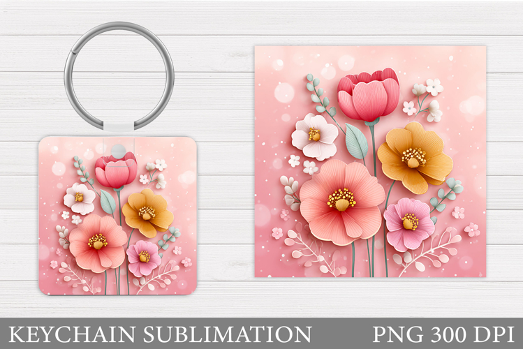 Flowers Keychain Design. Floral Keychain Sublimation