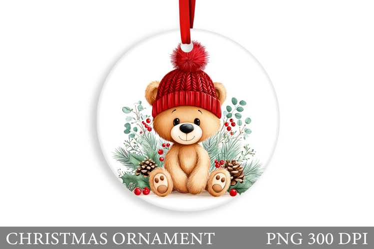 Cute Bear Christmas Ornament. Christmas Bear Sublimation