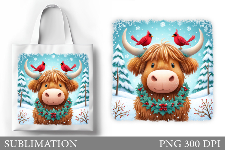 Christmas Cow Tote Bag. Christmas Tote Bag Sublimation