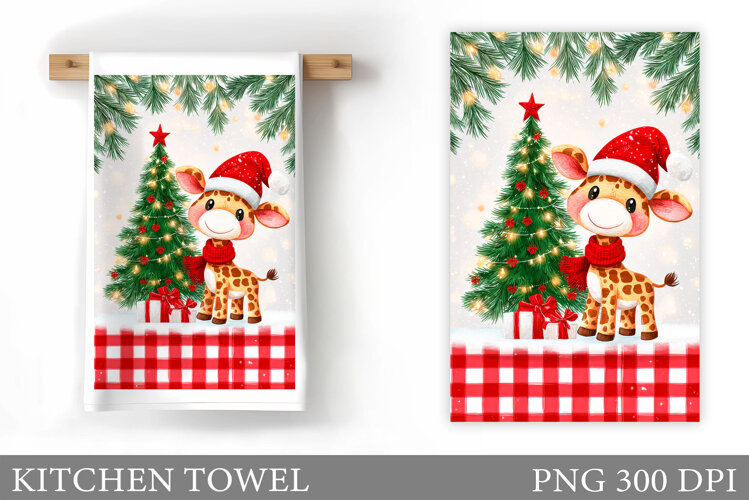Cute Giraffe Kitchen Towel. Christmas Kitchen Towel Design example image 1