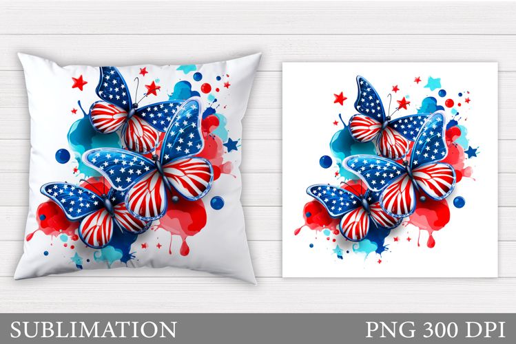 Patriotic Butterflies Pillow. Patriotic Pillow Sublimation