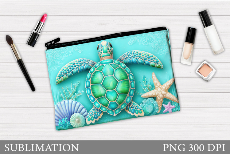 Turtle Cosmetics Bag Design. Sea Turtle Makeup Pouch
