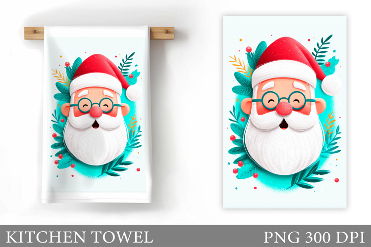 Santa Claus Kitchen Towel. Christmas Kitchen Towel Design