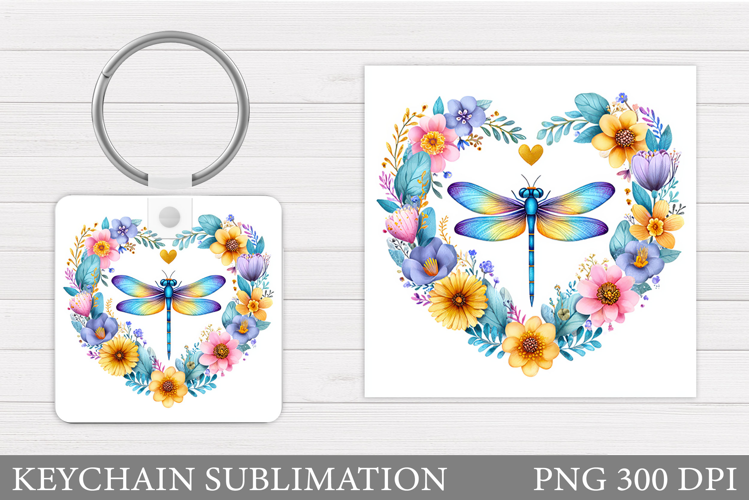 Dragonfly Keychain Design. Flowers Keychain Sublimation