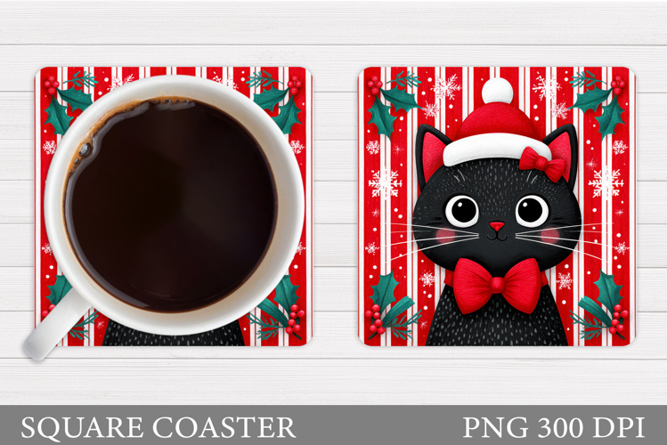 Christmas Cat Coaster Design. Christmas Coaster Sublimation