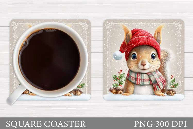 Cute Squirrel Coaster Design. Christmas Coaster Sublimation