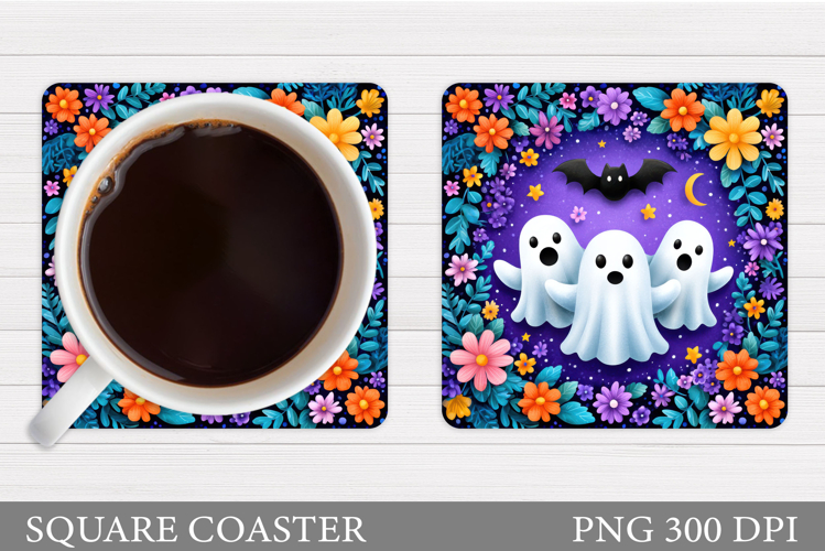 Cute Ghost Coaster Design. Halloween Sublimation