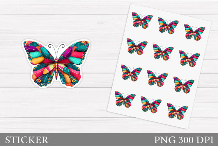 Patchwork Butterfly Sticker. Butetrfly Sticker Printable