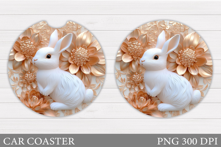 Bunny Car Coaster Sublimation. Bunny Flowers Car Coaster