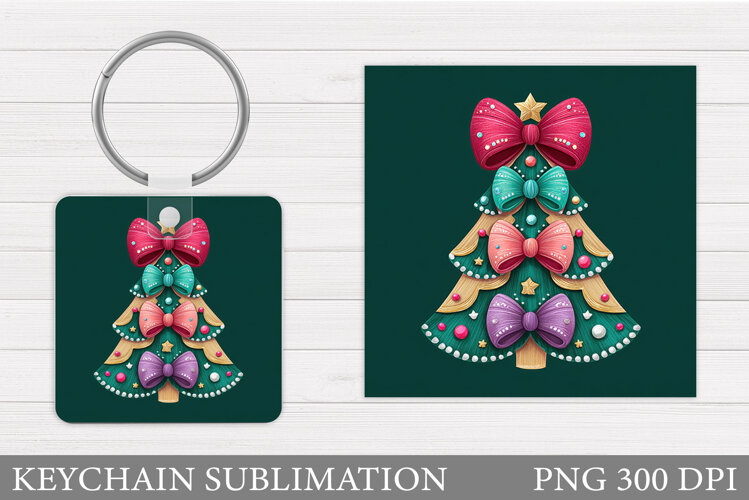 Christmas Tree Keychain. Christmas Round Keychain Design example image 1