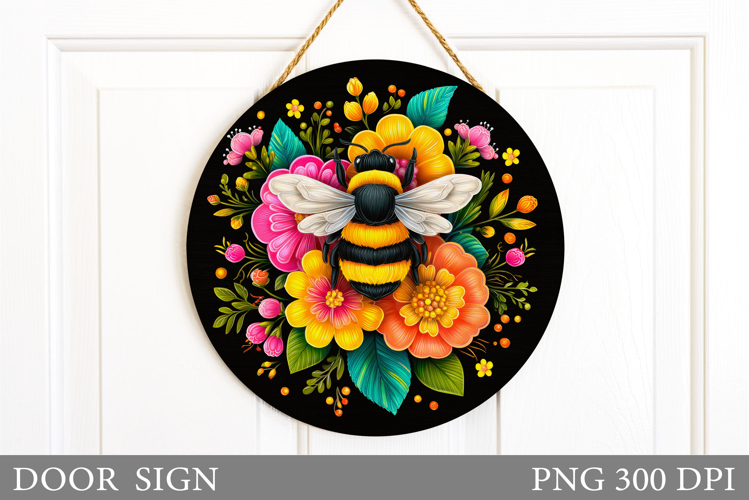 Bee Door Sign Sublimation. Bee Flowers Door Sign Design