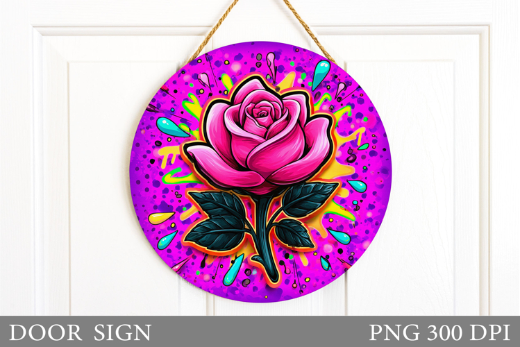 Rose Door Sign Sublimation. Flowers Door Sign Design example image 1