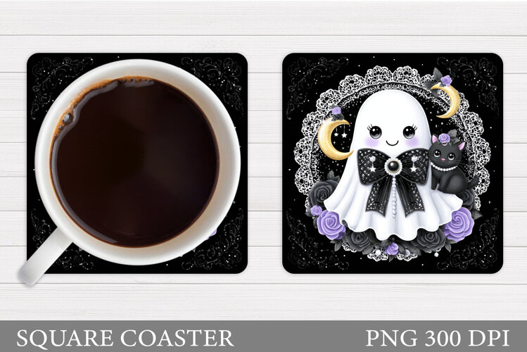 Cute Ghost Coaster Design. Cute Halloween Sublimation example image 1