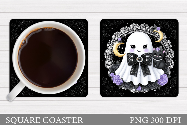 Cute Ghost Coaster Design. Cute Halloween Sublimation
