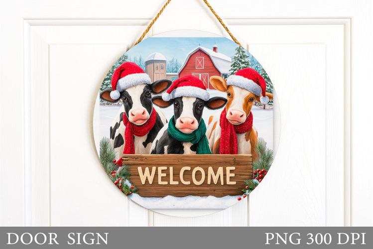 Christmas Cow Door Sign. Christmas Door Sign Sublimation