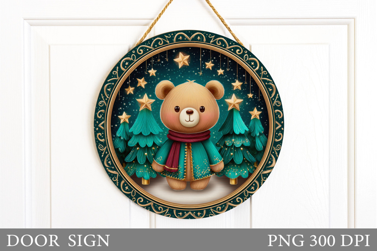 Christmas Bear Door Sign. Christmas Door Sign Sublimation