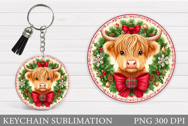 Christmas Cow Keychain. Christmas Keychain Design example image 1