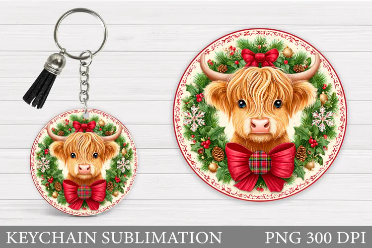 Christmas Cow Keychain. Christmas Keychain Design