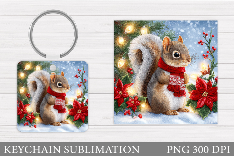 Cute Squirrel Keychain. Christmas Keychain Sublimation