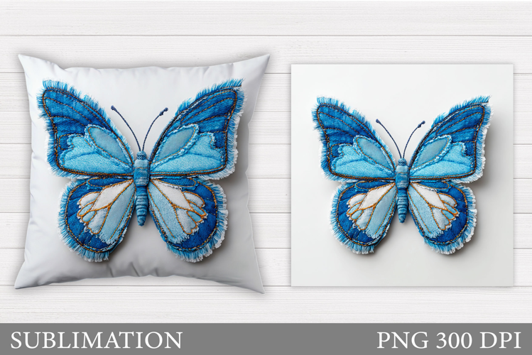 Denim Patchwork Butterfly Pillow. Butterfly Sublimation